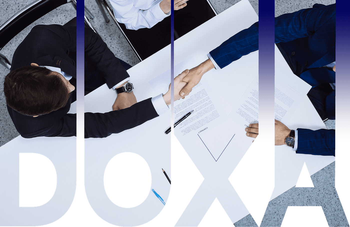 A business handshake above the DOXA wordmark